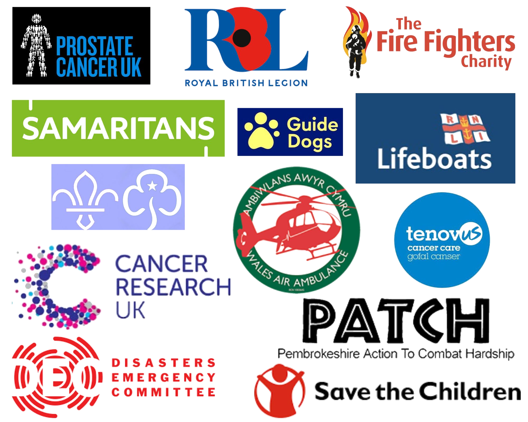 Charity Logos — a selection of organisations supported by Tenby Male Choir